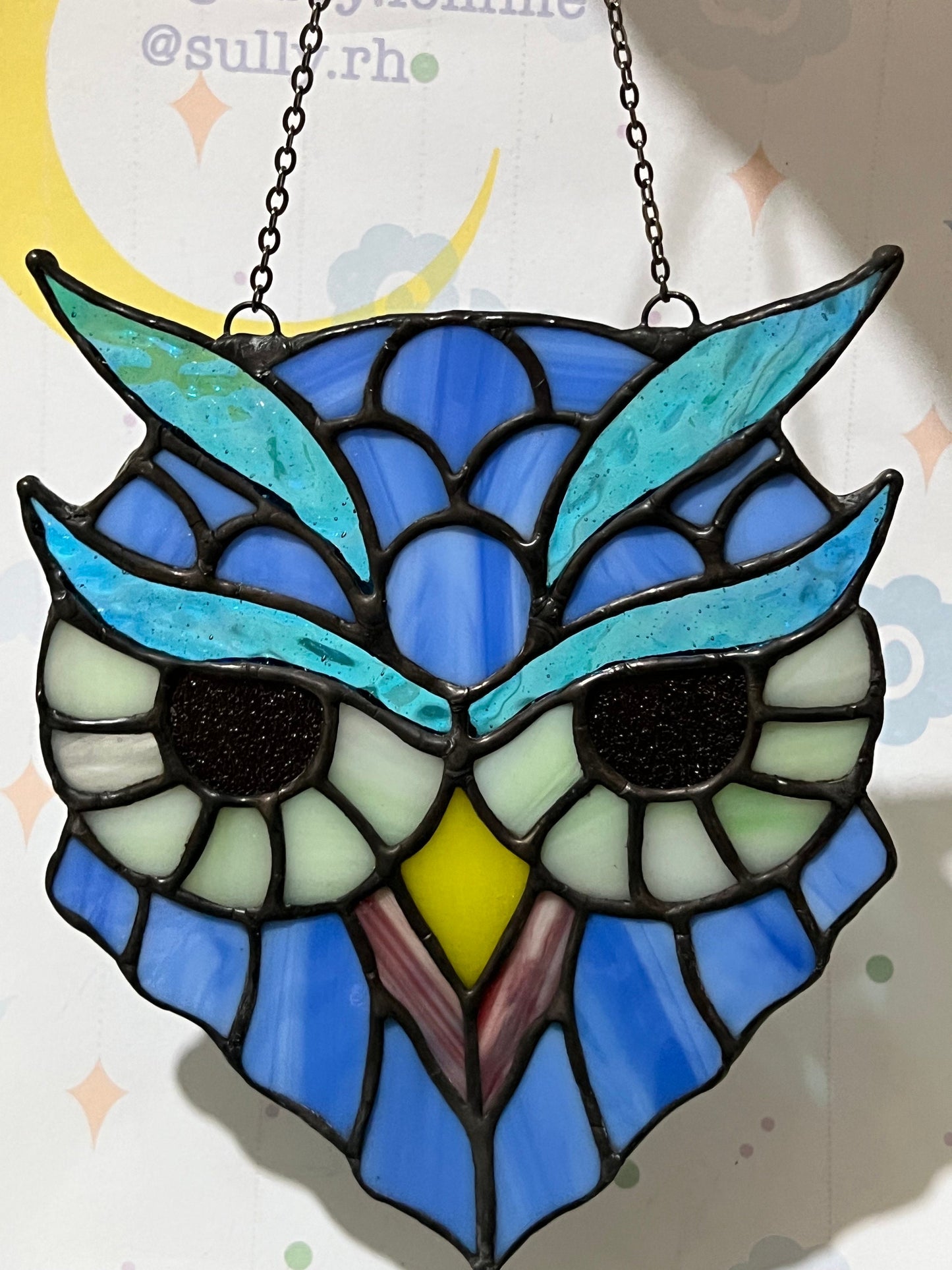 Stained glass Owl hanging suncatcher,