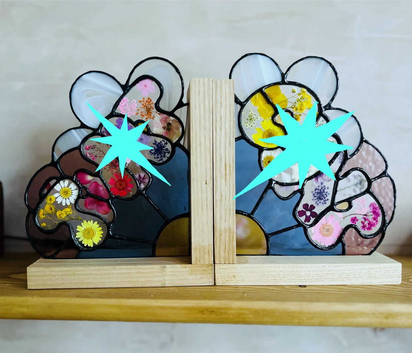 Floral pressed flower SINGLE bookend