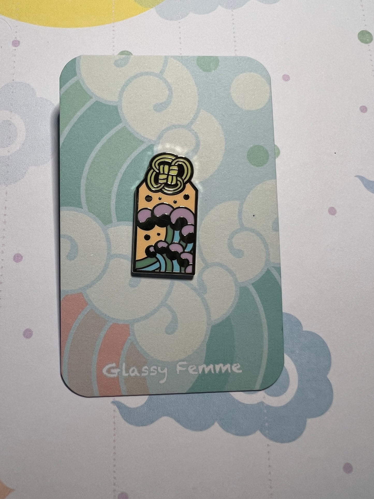 Wave Omamori Tattoo flash inspired hard enamel pin