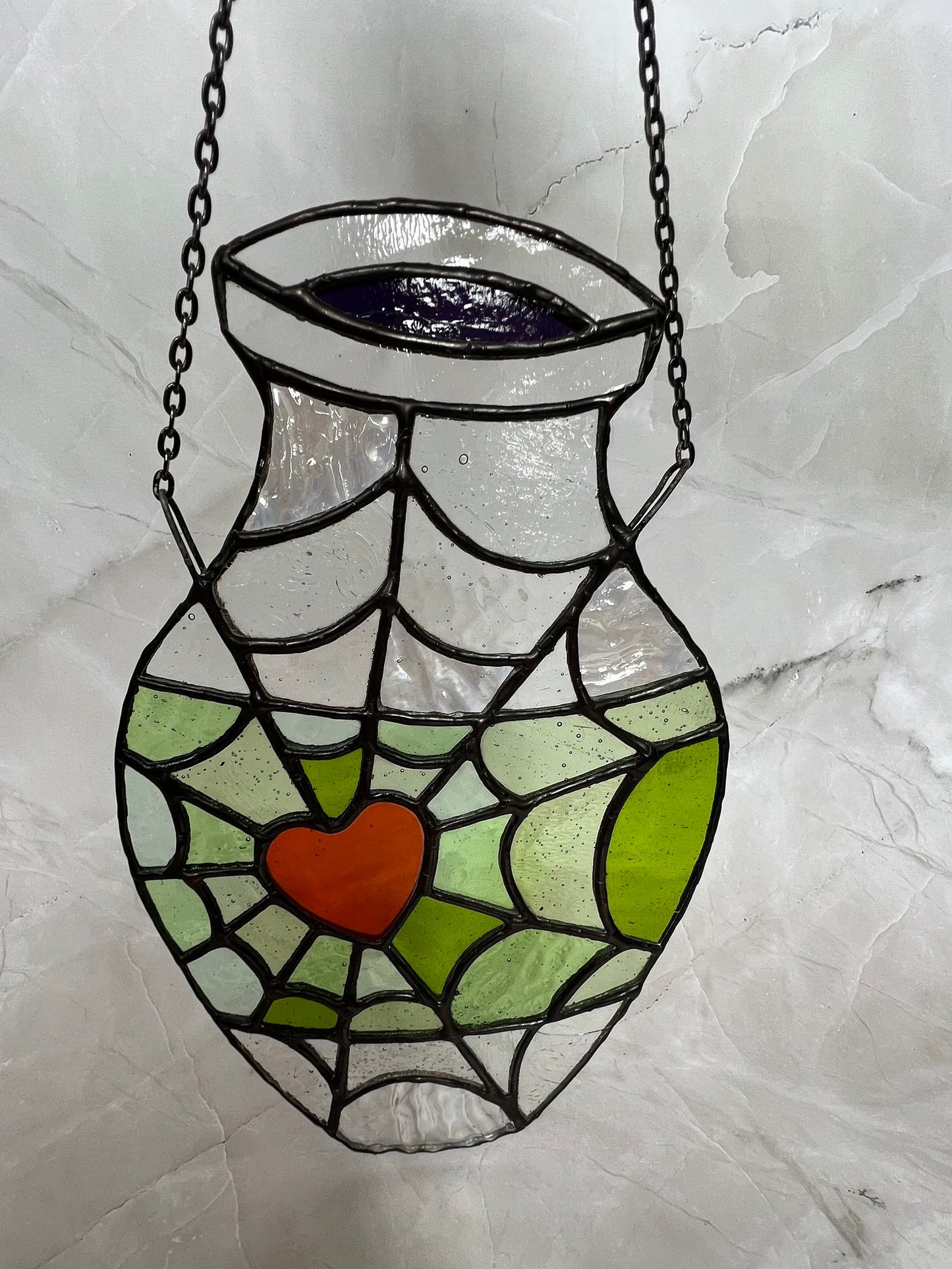 Heart Spider Web Vase hanging suncatcher - Discounted please see description