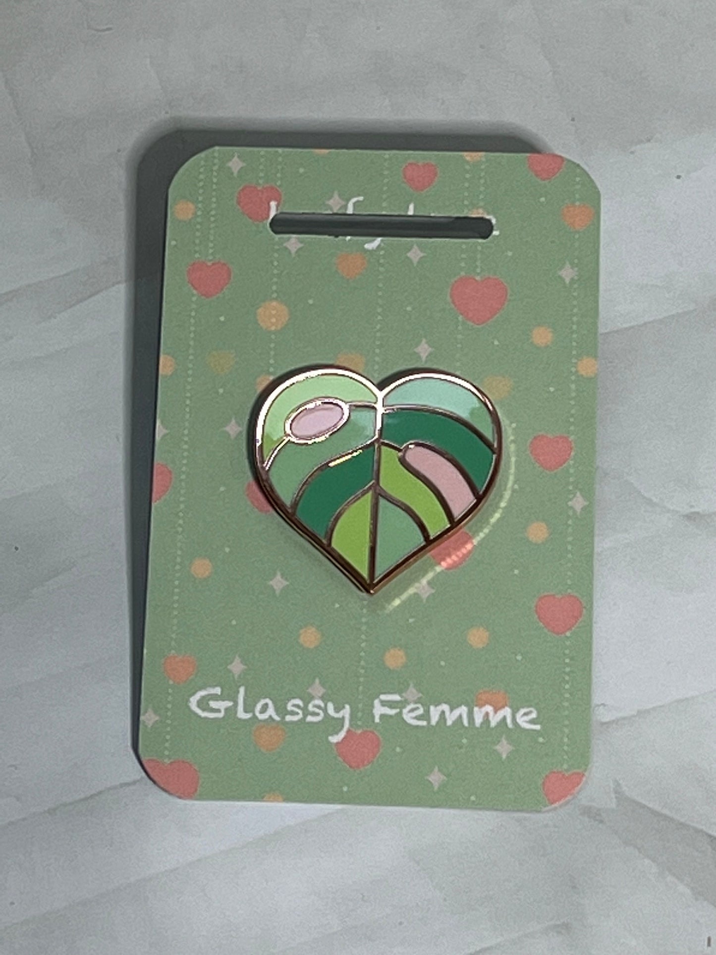 Leafy Love Hard Enamel Pin - stained glass pattern inspired hard enamel pin