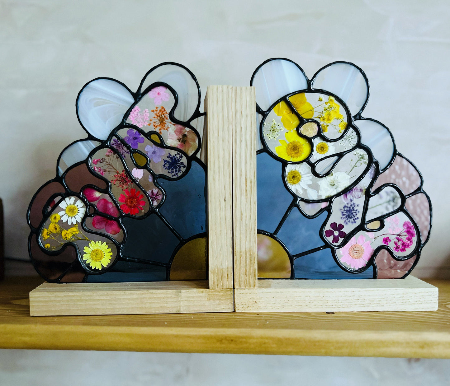 Floral pressed flower SINGLE bookend