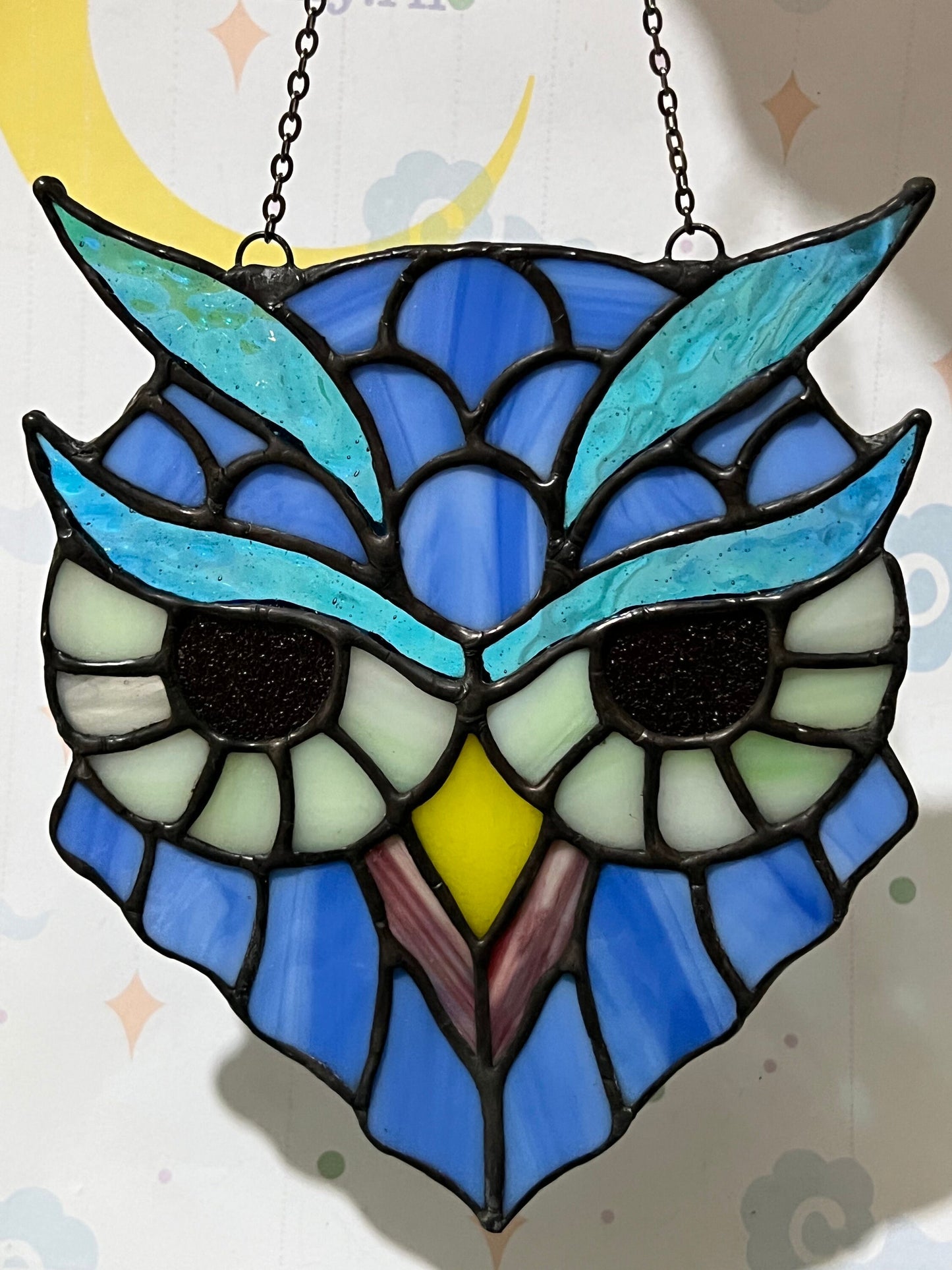 Stained glass Owl hanging suncatcher,