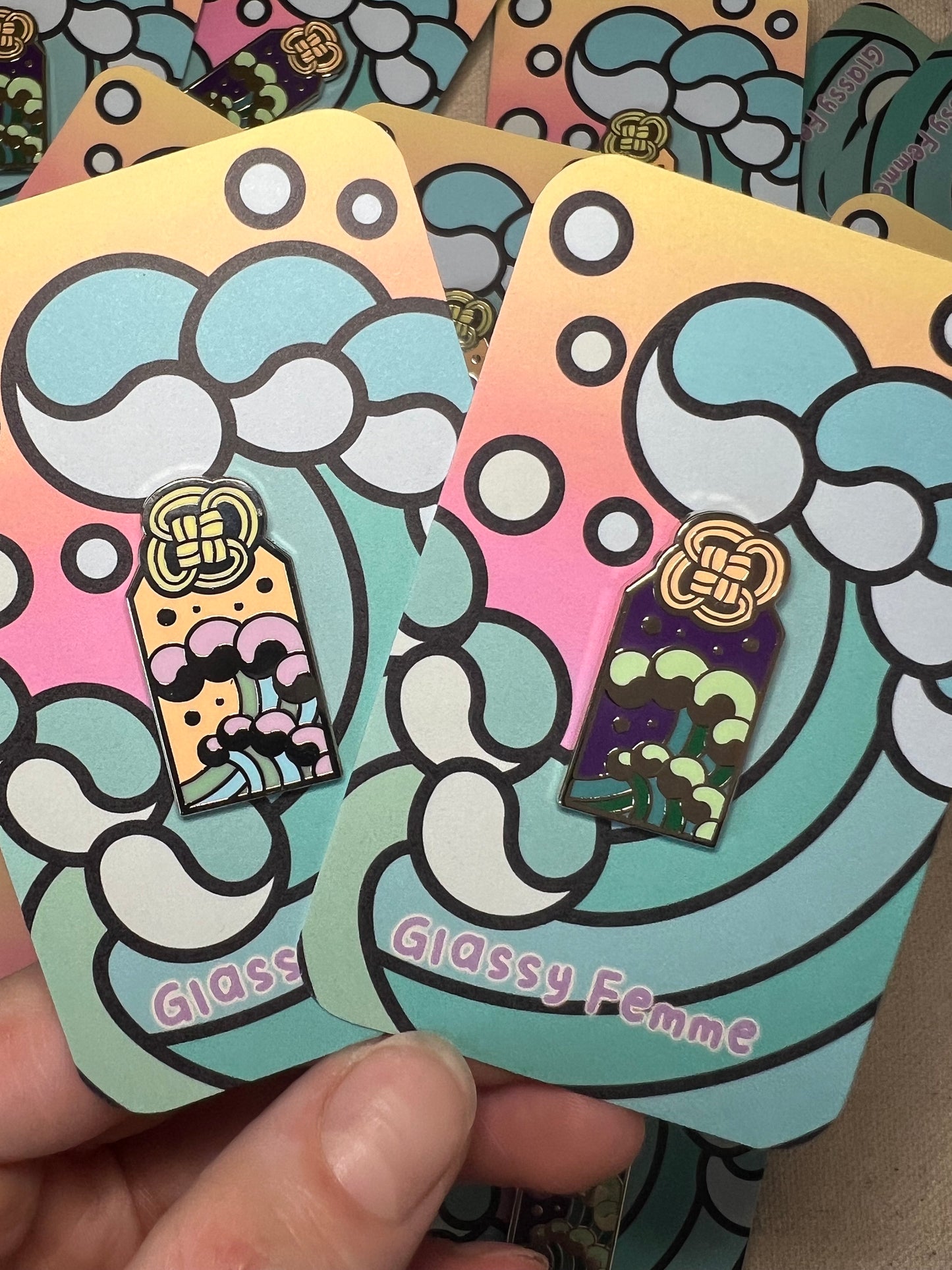 Wave Omamori Tattoo flash inspired hard enamel pin