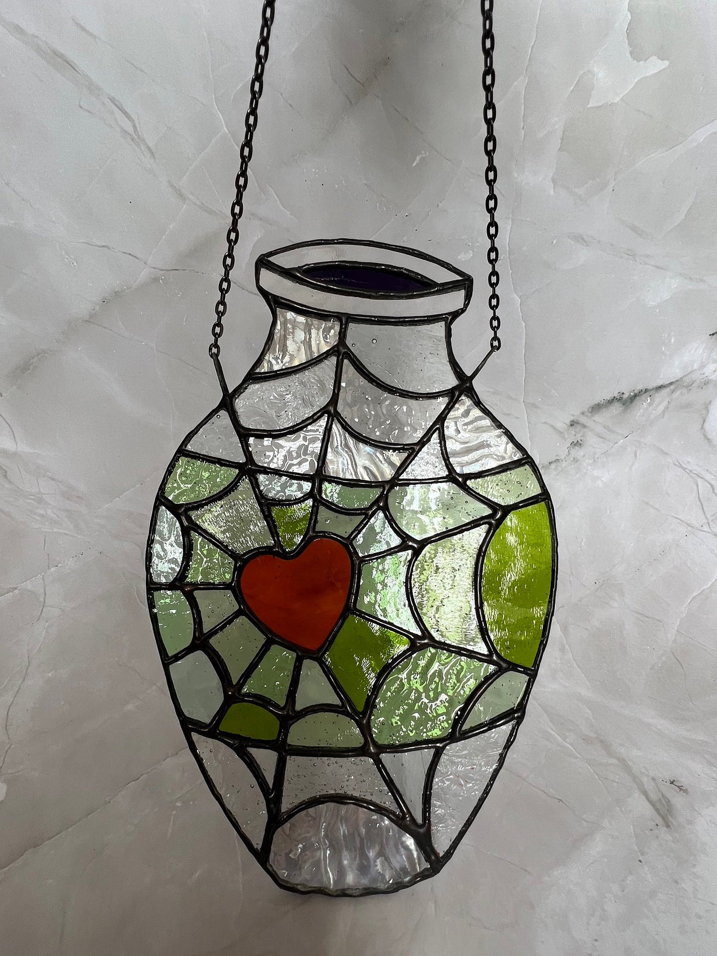 Heart Spider Web Vase hanging suncatcher - Discounted please see description
