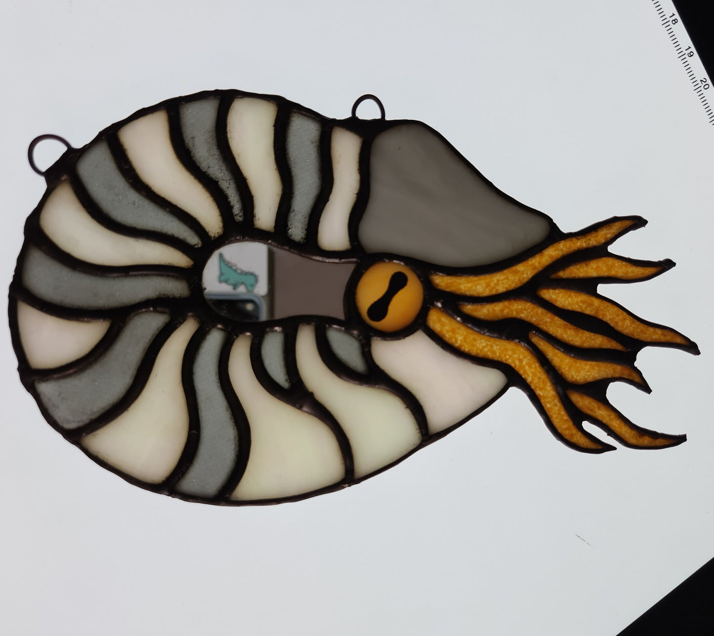 Stained glass Nautilus hanging suncatcher,