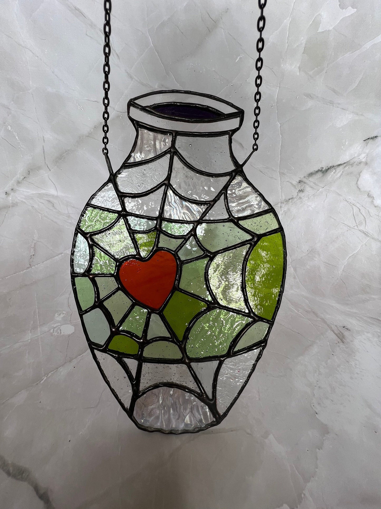 Heart Spider Web Vase hanging suncatcher - Discounted please see description
