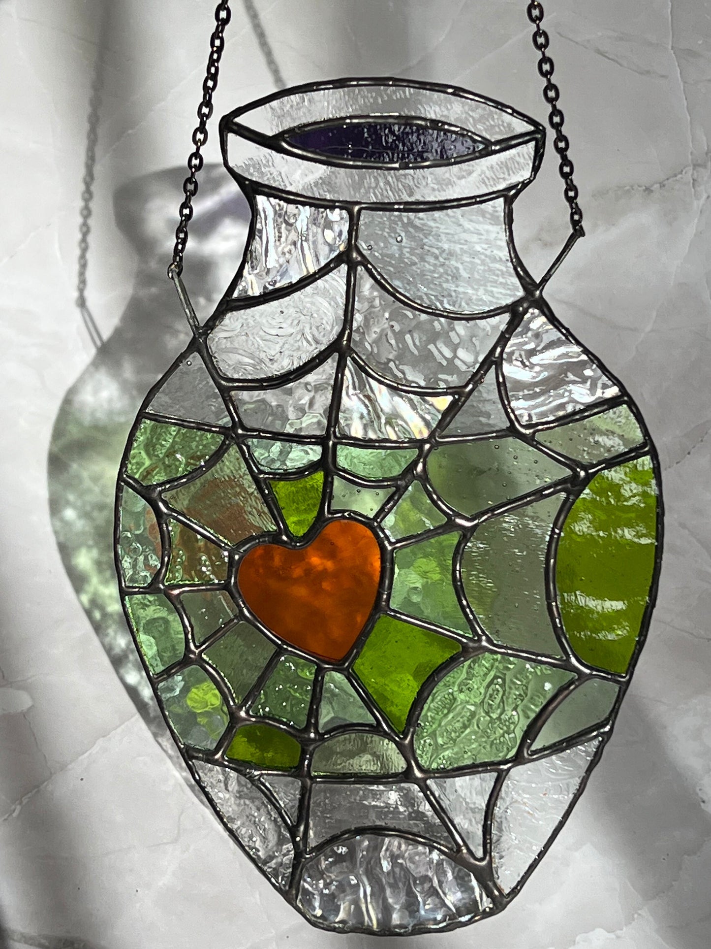 Heart Spider Web Vase hanging suncatcher - Discounted please see description