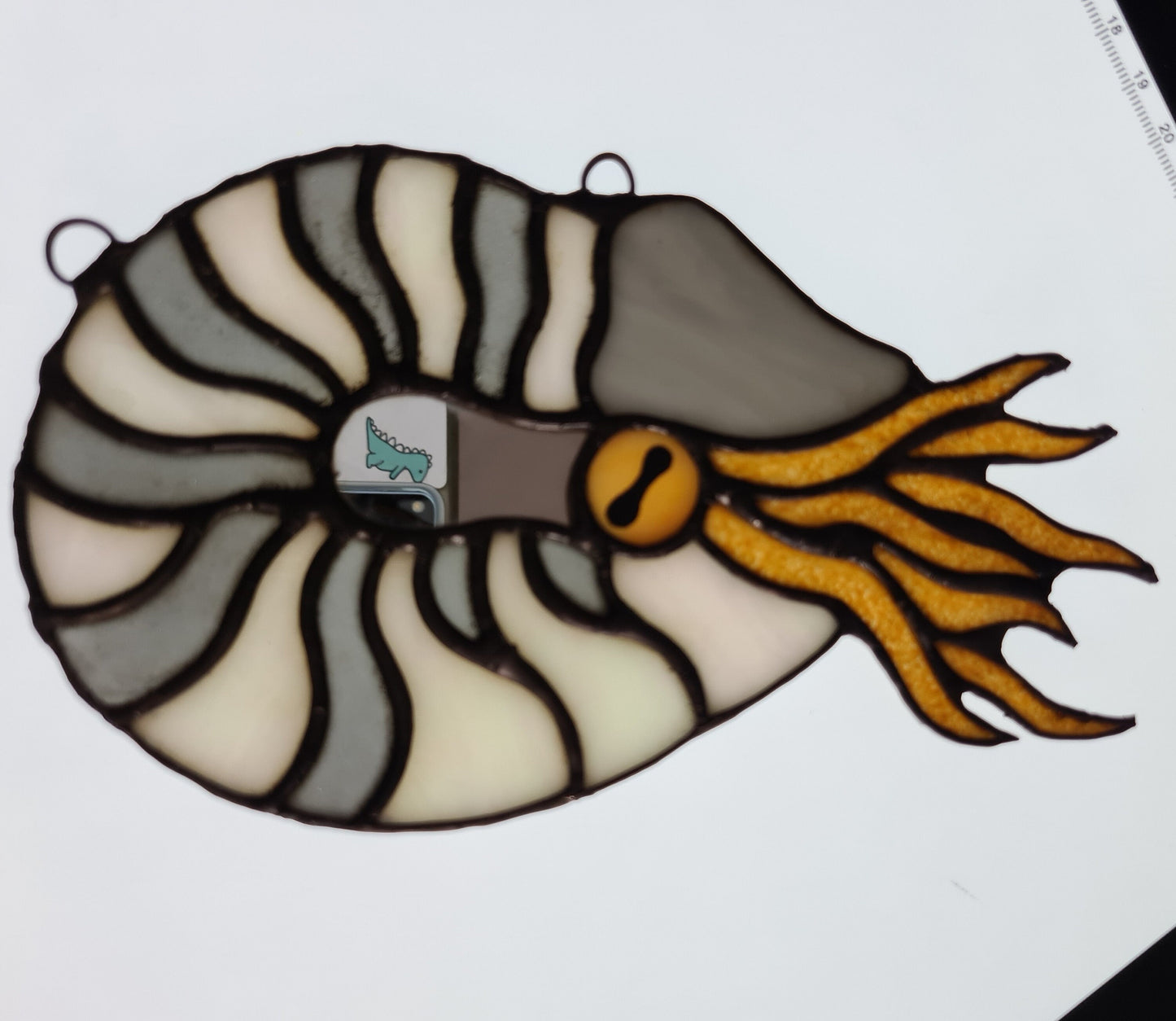 Stained glass Nautilus hanging suncatcher,