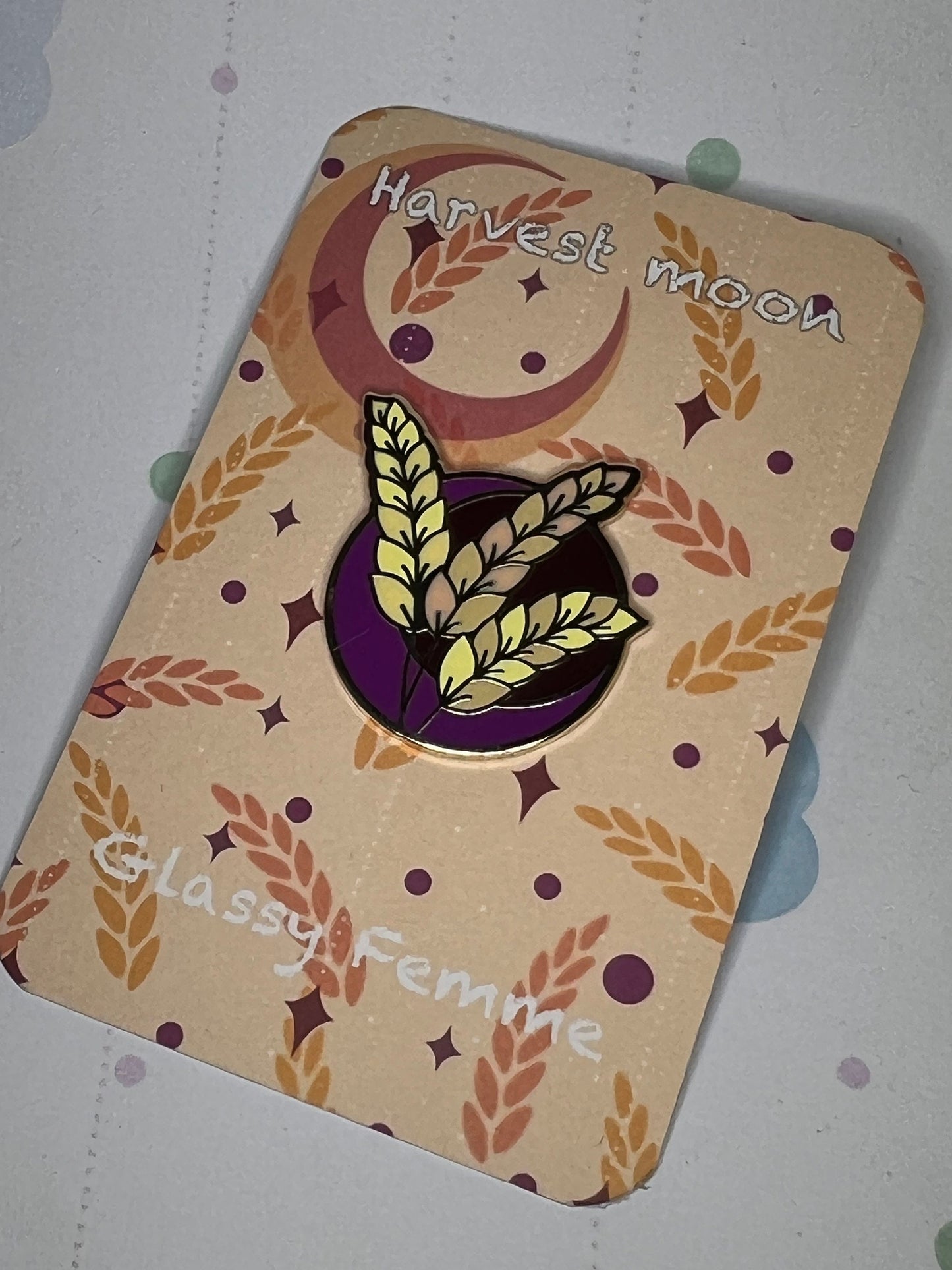 Harvest Moon Hard Enamel Pin -  Full Moon Tattoo flash inspired hard enamel pin